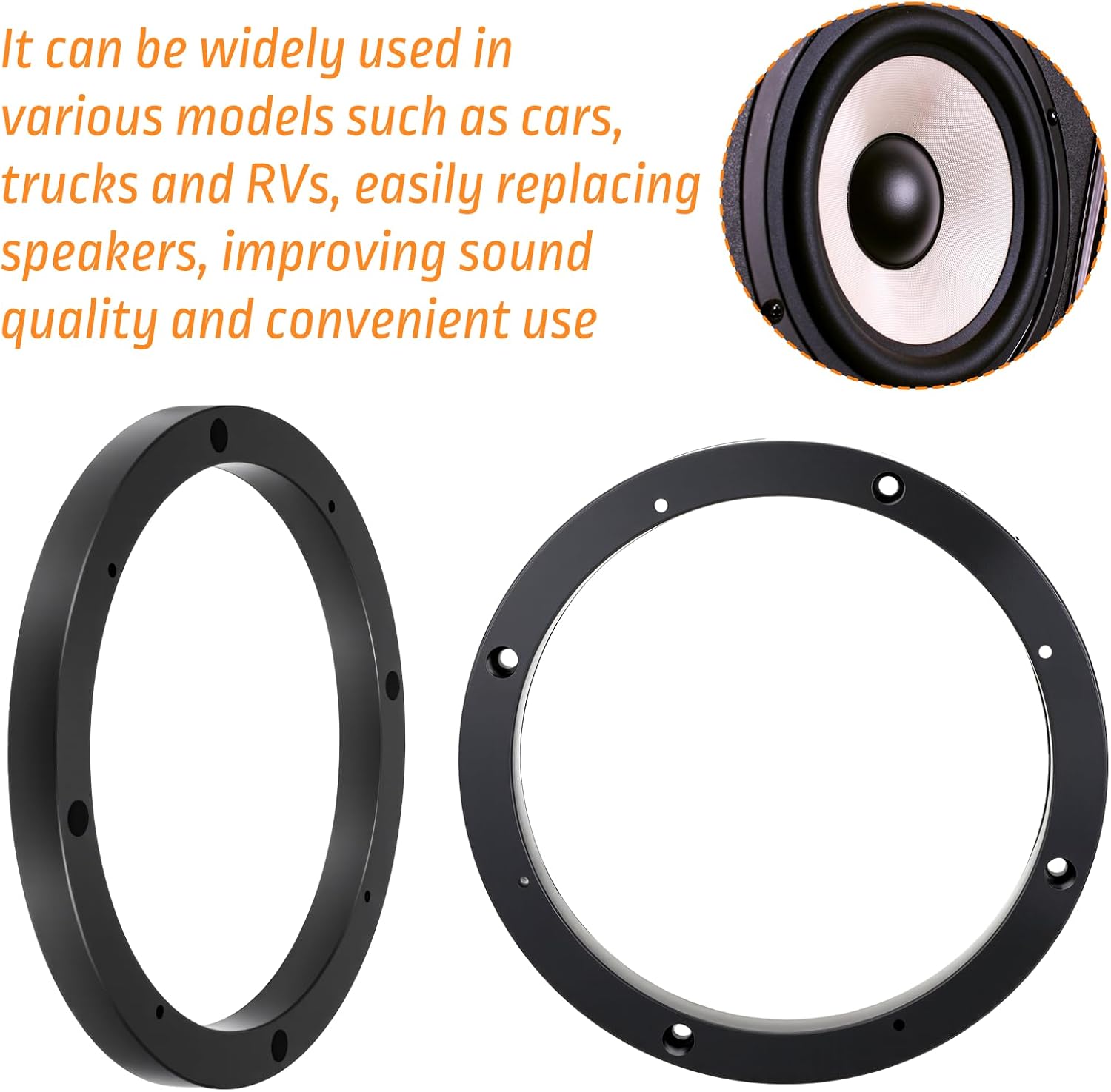 Vin Beauty 2 Pcs 6.5 Speaker Spacer Enhance Sound Quality 6.5 Inch Speaker Spacer 1 Inch No Cutting and Drilling Adaptor Subwoofer, Universal Rings Fixed — image 3