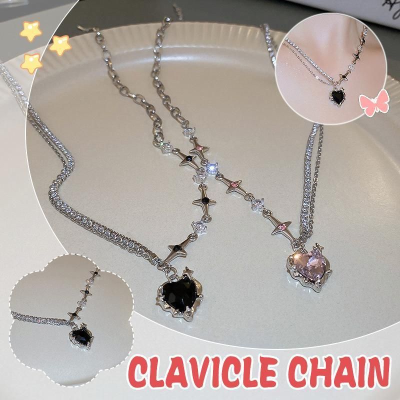 Fashion Creative Steel Heart Pendant Necklace Clavicle Chain Women Jewelry Gift - Black — image 2