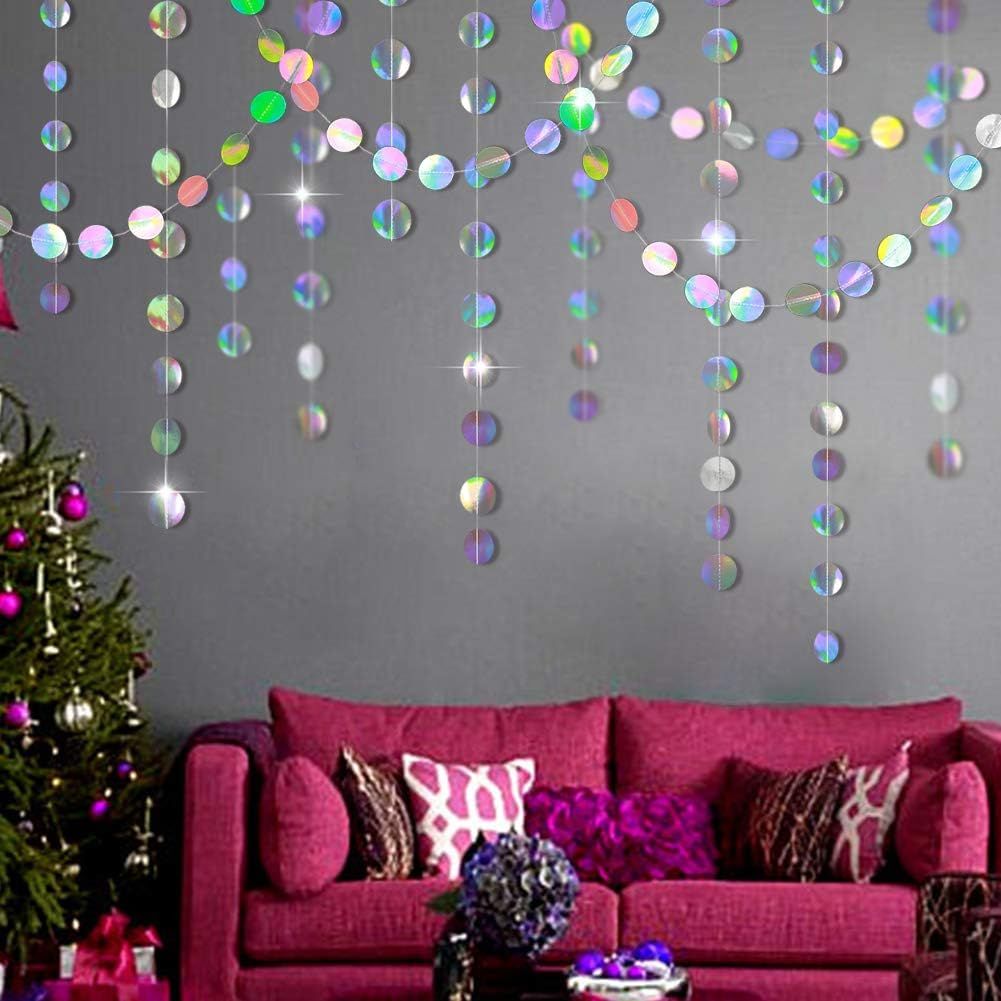 4-Pack Iridescent Circle Garlands, Holographic Party Decorations for Birthday, Wedding, Disco Theme, Graduation, New Year's Eve, Bachelorette Party Supplies — image 6