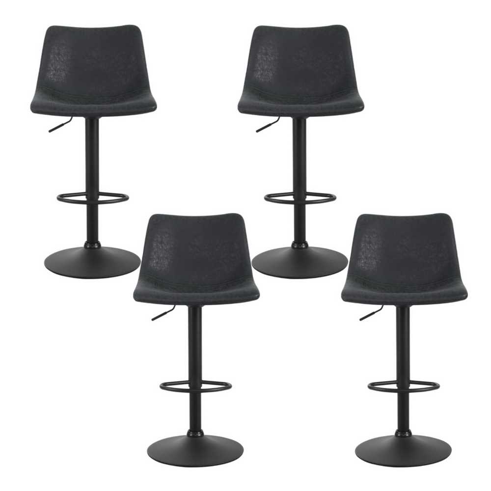 Artiss 4x Bar Stools Vintage Leather Swivel Gas Lift Black — image 3