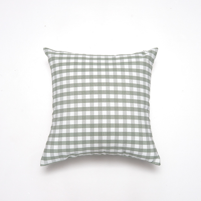 Green Small Plaid Pattern Set of 2 Decorative Cushion Covers - 45 × 45cm, Soft Polyester (Inserts Not Included)