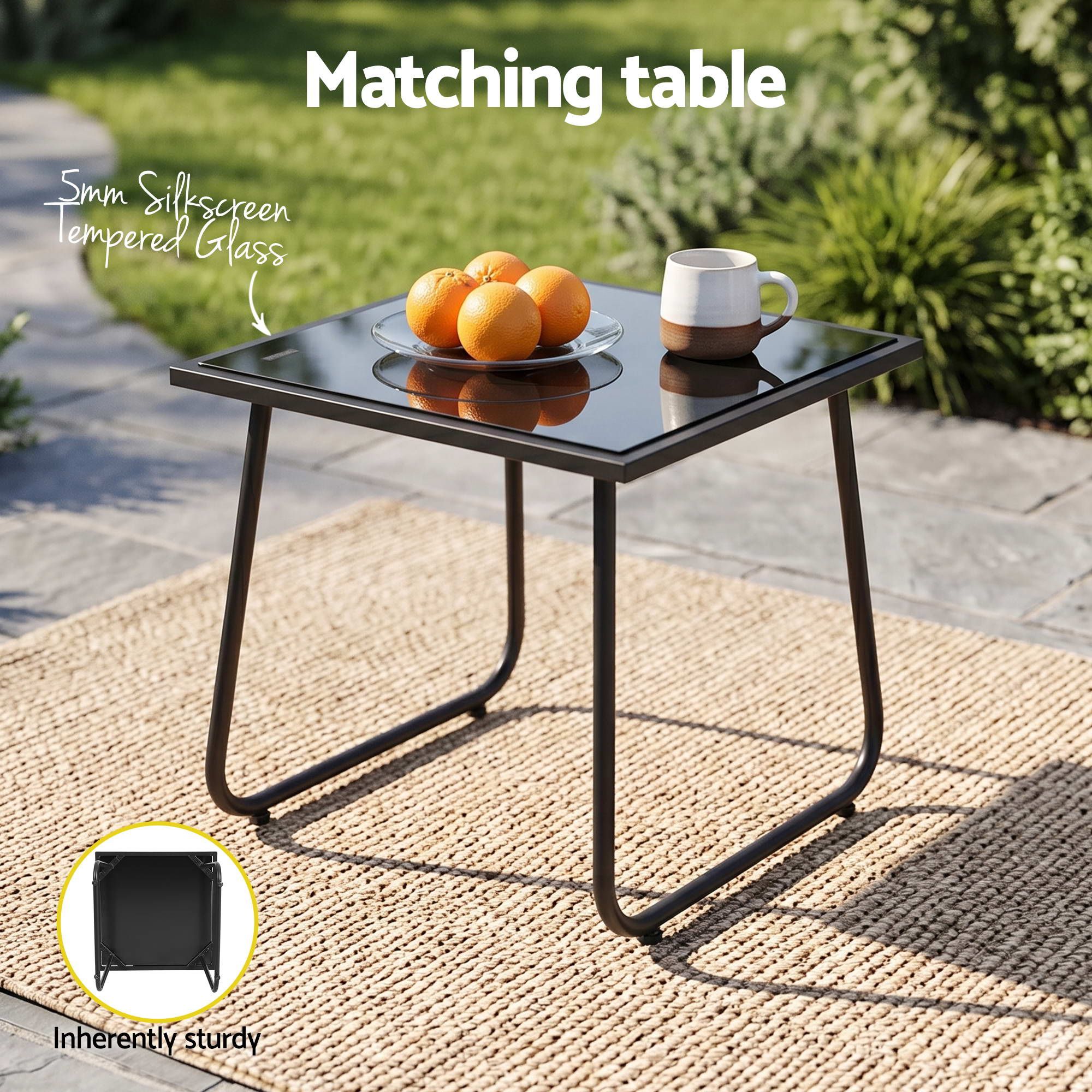 Gardeon Outdoor Bistro Set 3 Piece Patio Furniture Textilene Chairs Glass Table โ image 6
