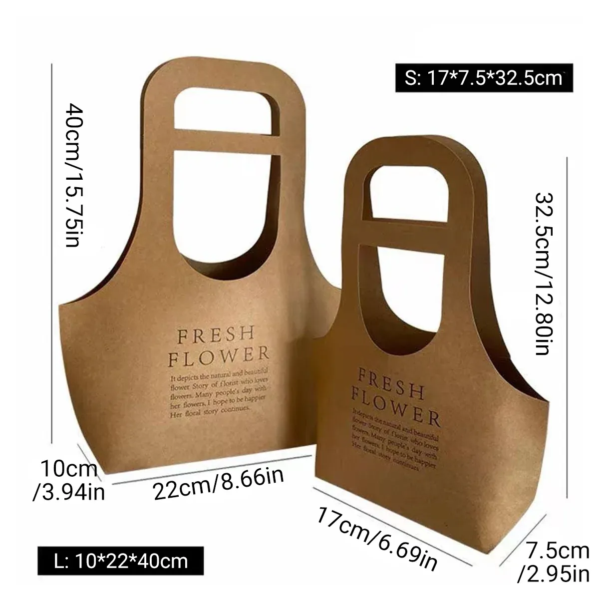 10PCS Handheld Kraft Paper Flower Gift Bags Natural Finish for Bouquets - L — image 3