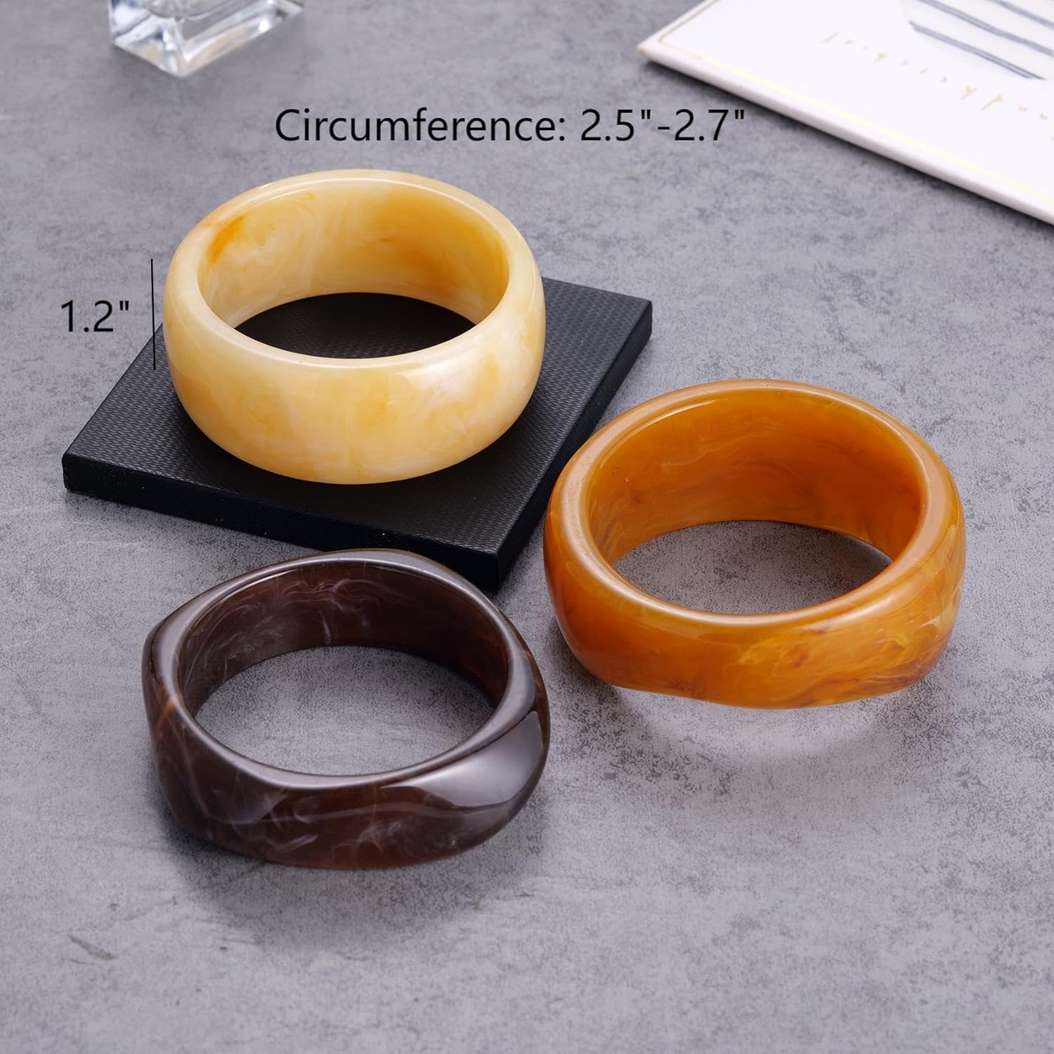 Kvekstio Chunky Resin Bangle Set for Women – 3 Pack Irregular Wide Acrylic Marble Bracelets, Bold Statement Jewelry for Boho Retro Style, Minimalist Stackable — image 6
