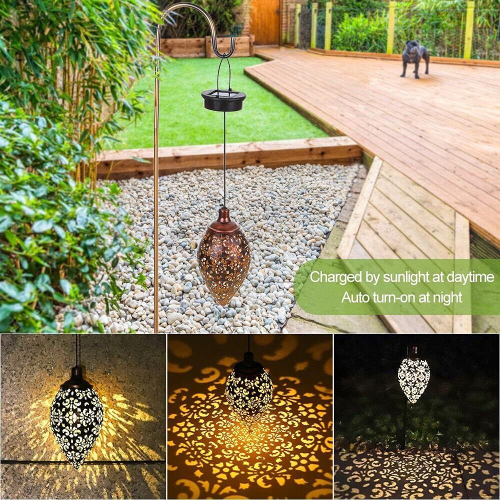 Hanging Solar Lantern LED Moroccan Metal Garden Light Waterproof for Patio and Porch — image 2