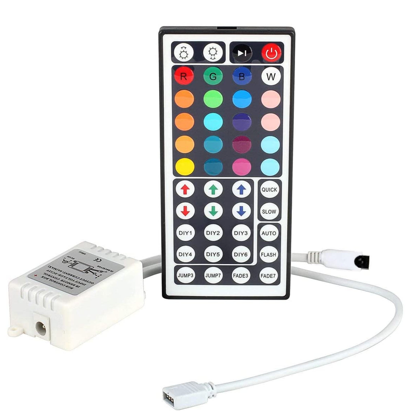 12V LED Strip Light Controller, 44 Key Infrared Remote and Receiver with 16 Colors and 5 Modes for RGB LED Lights
