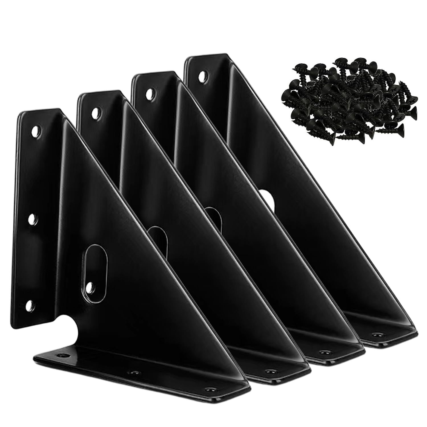 Heavy Duty Gusset Joints 4 Pcs, Bracket Corner Brace Bracket Fasteners, Furniture Shelf Support Joint Fasteners for Table, Cabinet Bed Stabilization (Black)
