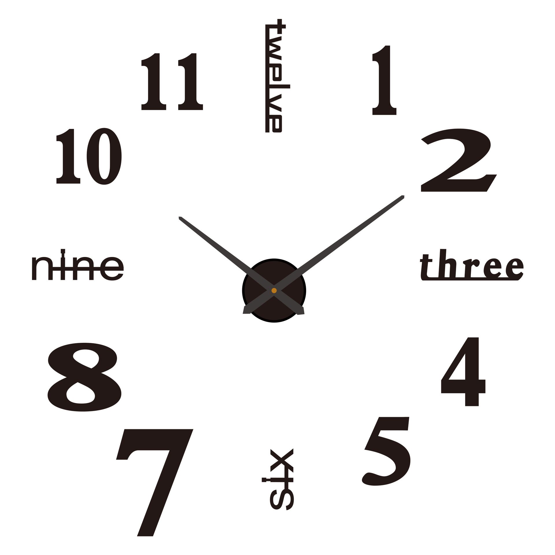 Large Home Decor Office 3D Wall Sticker Clocks DIY Wall Clock Modern Large 3D Wall Clock Mirror Stickers Home Office Decor,Black