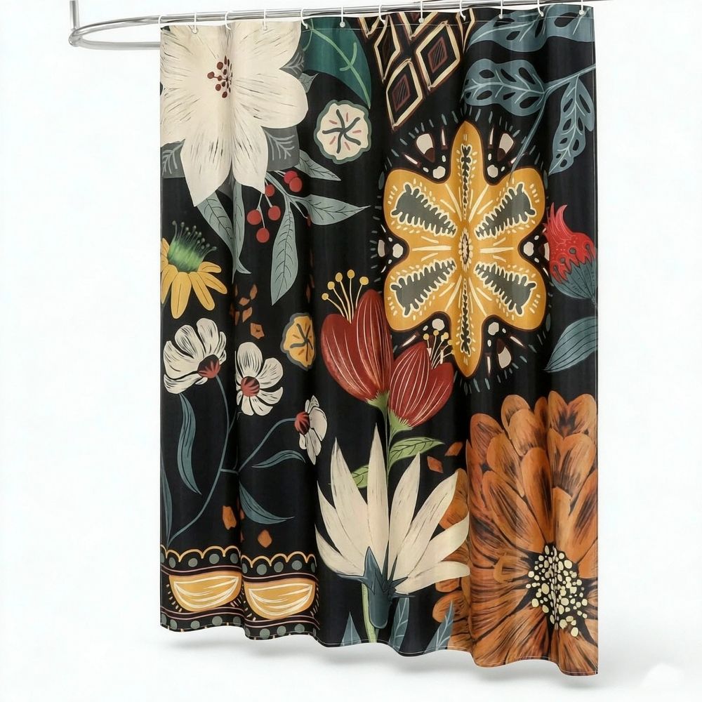 Boho Floral Shower Curtain, Tropical Leaves Fabric Cloth Shower Curtains for Chic Elegant Bathroom Decor, Modern Abstract, 72x72