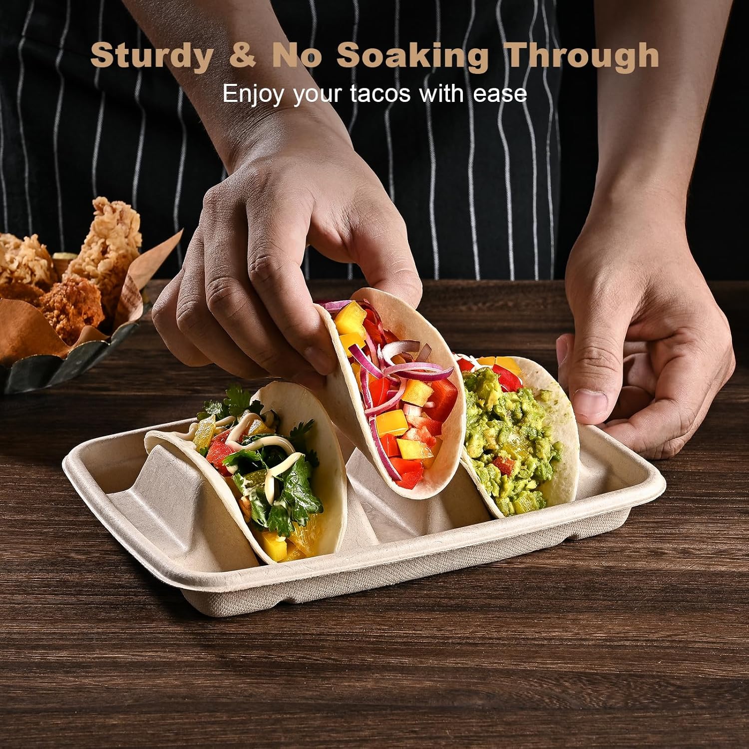 24PCS Disposable Taco Holders for Party, Premium Paper Taco Plates with 3 Dividers, Fiesta Tacos Holder Tray for Taco Tuesday Bar Serving Set, Decorations — image 3