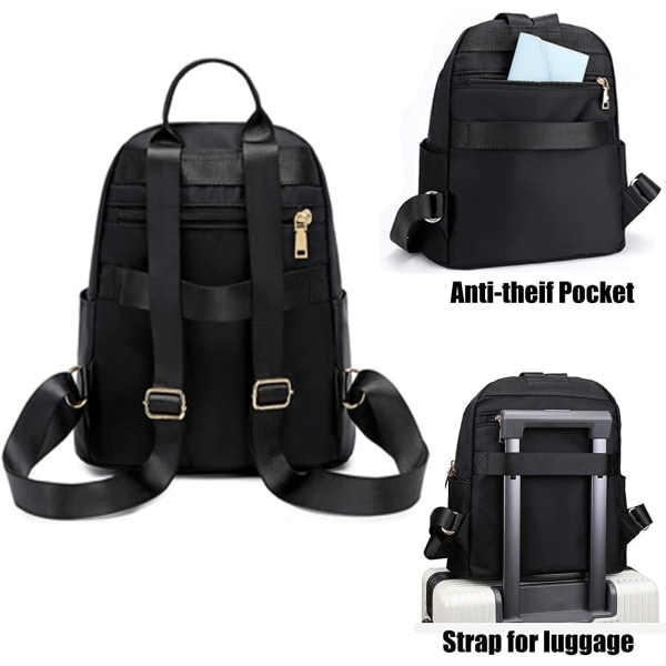 Women's Casual Backpack - Anti-Theft Nylon Small Backpack, Black — image 4