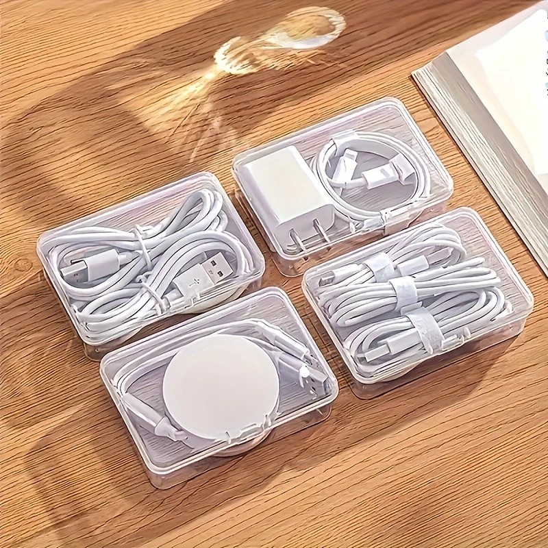 Transparent cable organizer, 7 small + 1 large combo design. Lightweight and durable, stores data cables and chargers, keeps desktop tidy. Ideal storage โ image 5