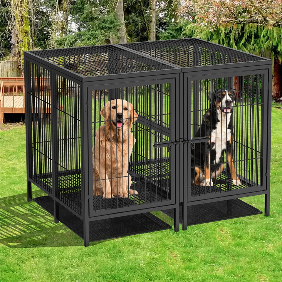 Giant Dog Cage Indoor Outdoor Super-Hard Metal Kennel Pet Playpen W Tray&Divider — image 3