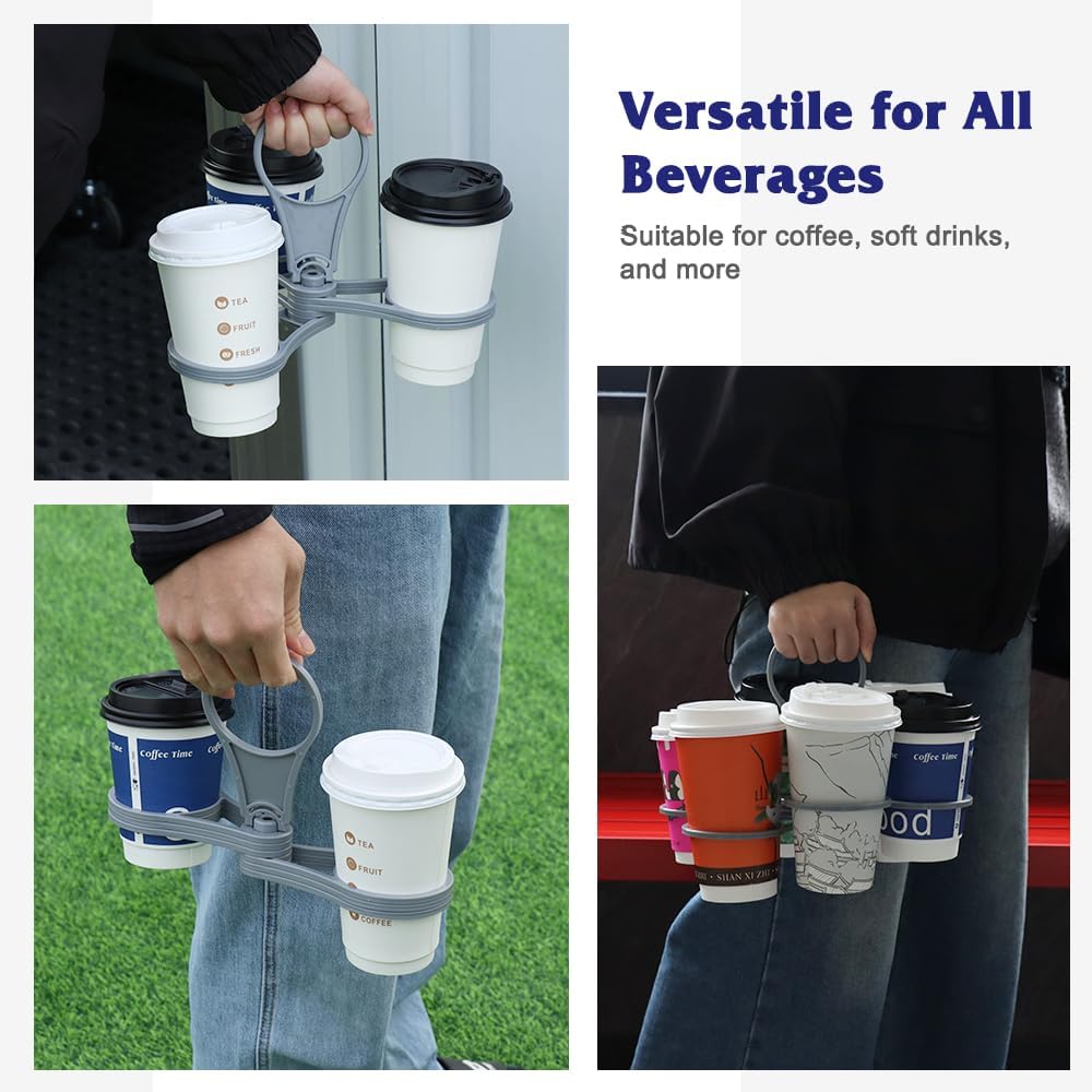 Foldable Drink Holder - 6-Cup Beverage Carrier/Storage Box - 2 Pack - Grey - Collapsible Cup Holder for Coffee/Soft Drinks/Pints/Beer - Portable Sturdy Durable — image 5