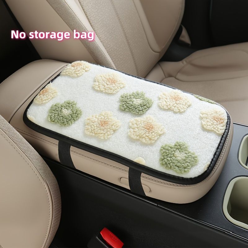 Plush Car Center Armrest Box Cushion, with Storage Bags on Both Sides, Can Store Receipts, Credit Cards, Bills, Warm Hands in Autumn And Winter, Car Interior