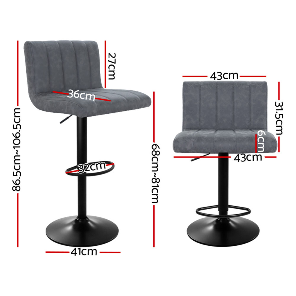 Artiss 2x Bar Stools Vintage Leather Gas Lift Grey — image 2