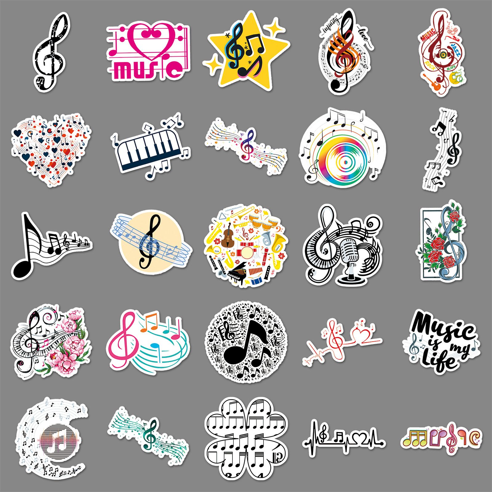 50Pcs Music Stickers for Water Bottles Vinyl Musical Note Stickers for Kids Waterproof Music Stickers for Laptop Guitar — image 4