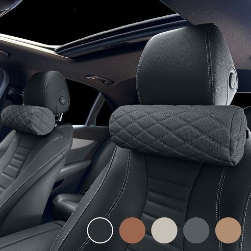 Car Neck Pillow Memory Foam Leather Black