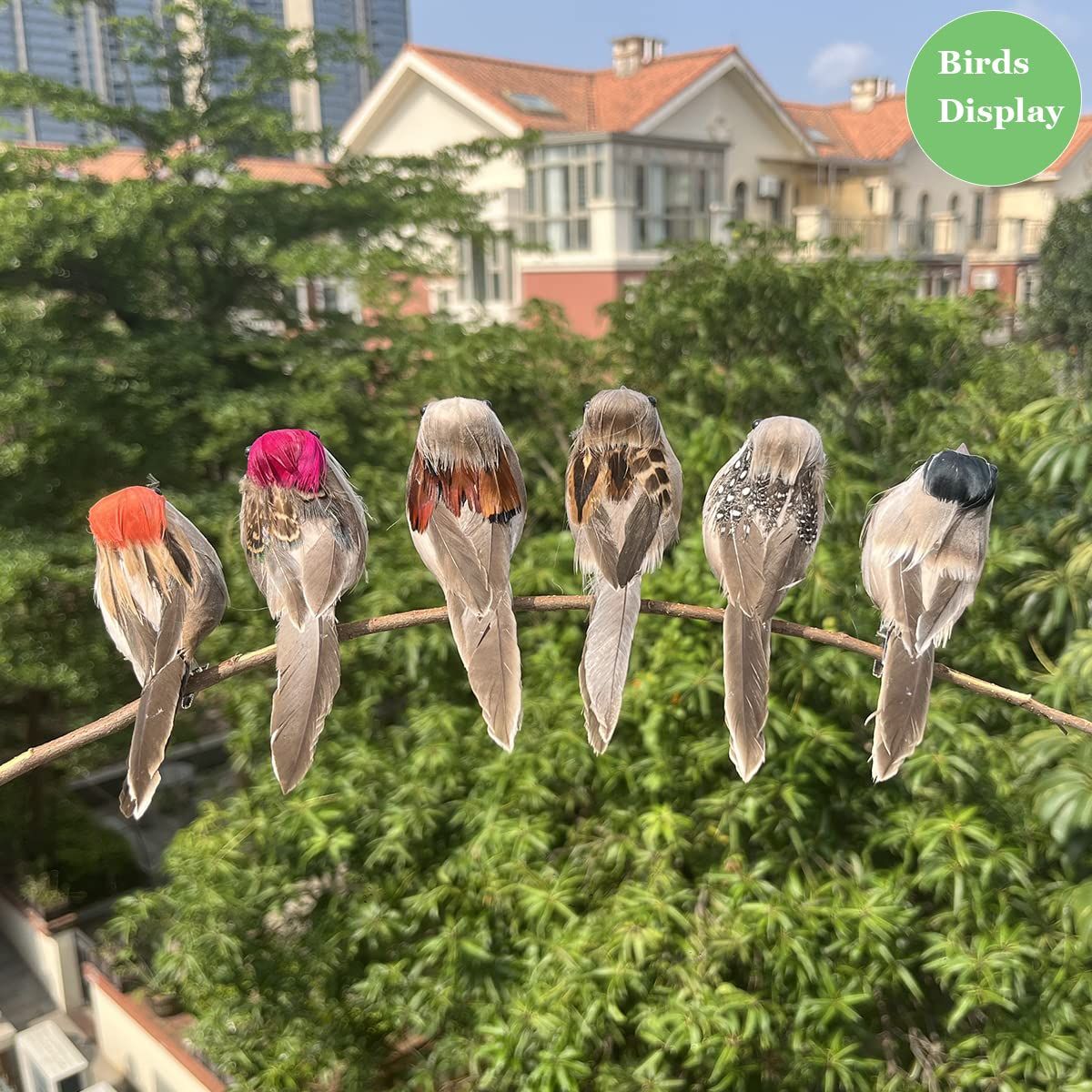 3D Small Artificial Sparrow 3.9" Clip on Feather Birds Ornaments for Craft Garden Christmas Tree Decoration Home Decor (6pcs) — image 3