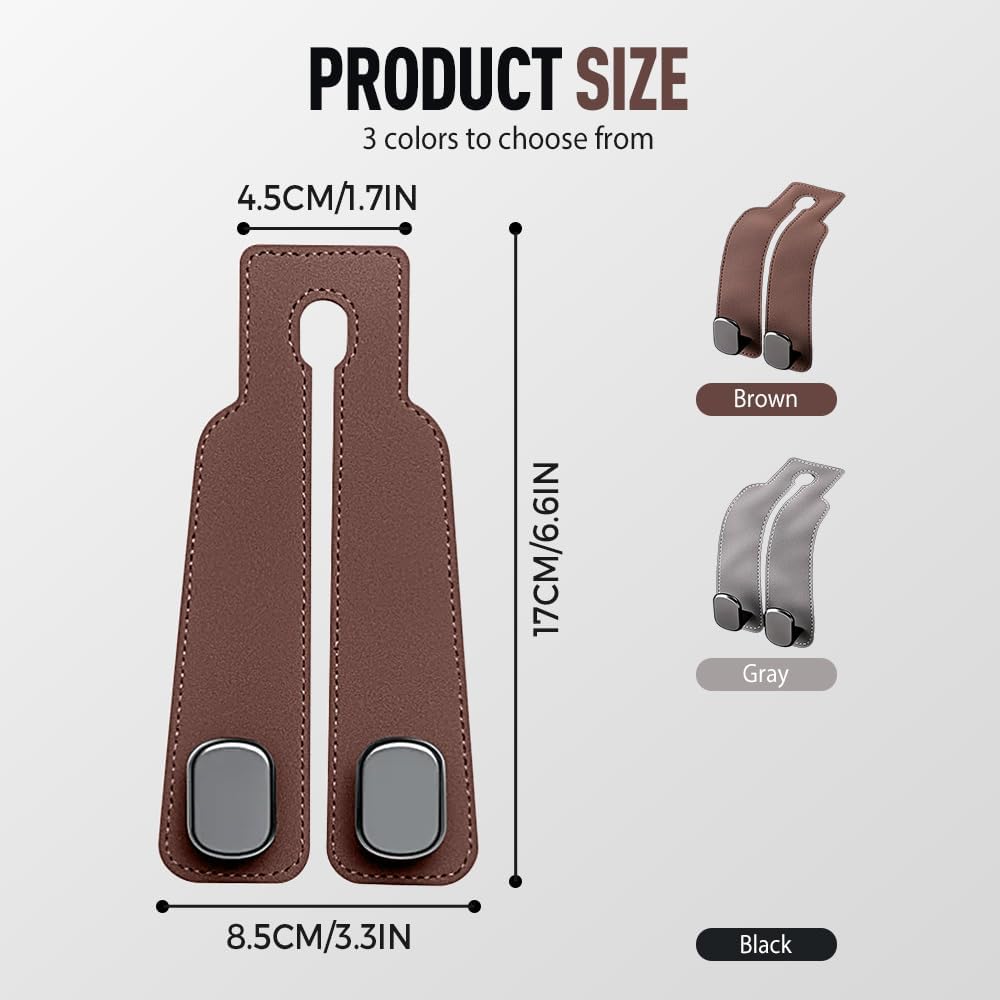 Headrest Hook for Car Seat Headrest, 2026 Wallet & Bag Hook Cute Car Wallet Holder, Double Hook Leather Car Headrest Hook Seat Back Storage Bag for Travel — image 5