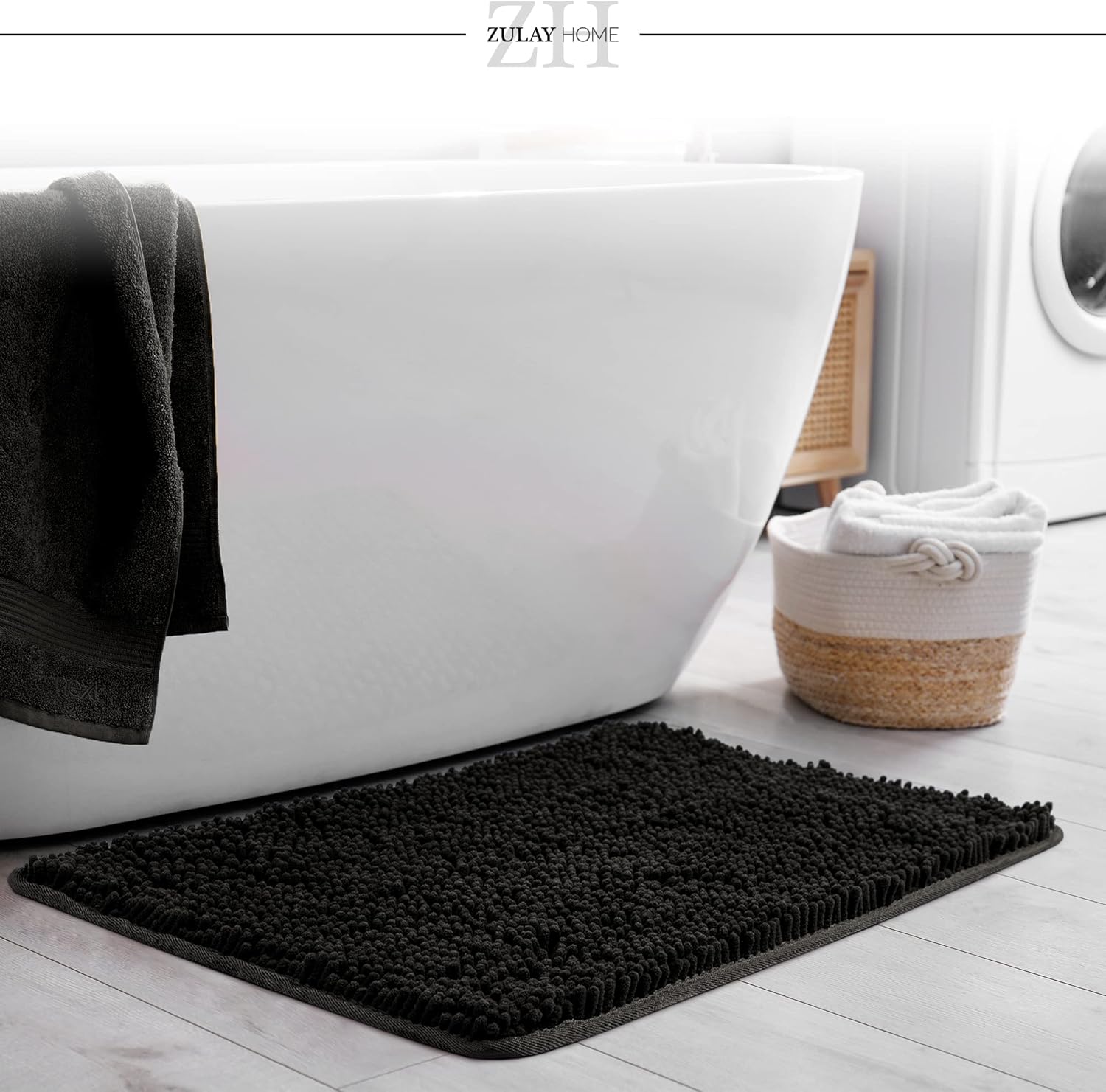 Soft Shaggy Bathroom Rug - Ultra Absorbent Bath Mat - Microfiber Thick Bath Rug for Bathroom, Under The Sink, Bedroom, Shower (Black, 20"x30") — image 2