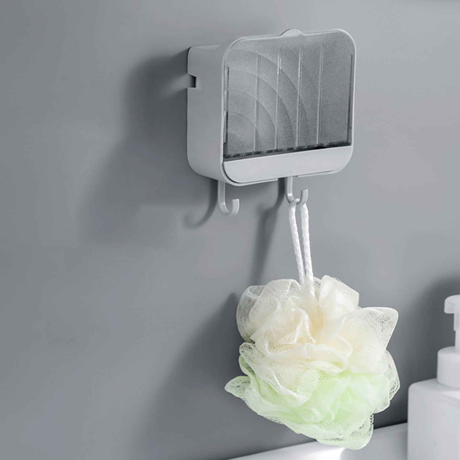 Wall Mounted Box Self Draining Dustproof Tray Holder with Hooks for Bathroom Laundry Room Novel Design(Grey) — image 4