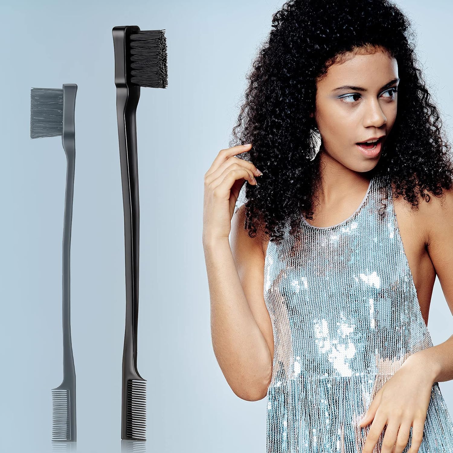 3 Pcs Slick Back Hair Brush Set Bristle Brush Edge Control Teasing Comb for Women Black Hair(Black) โ image 6