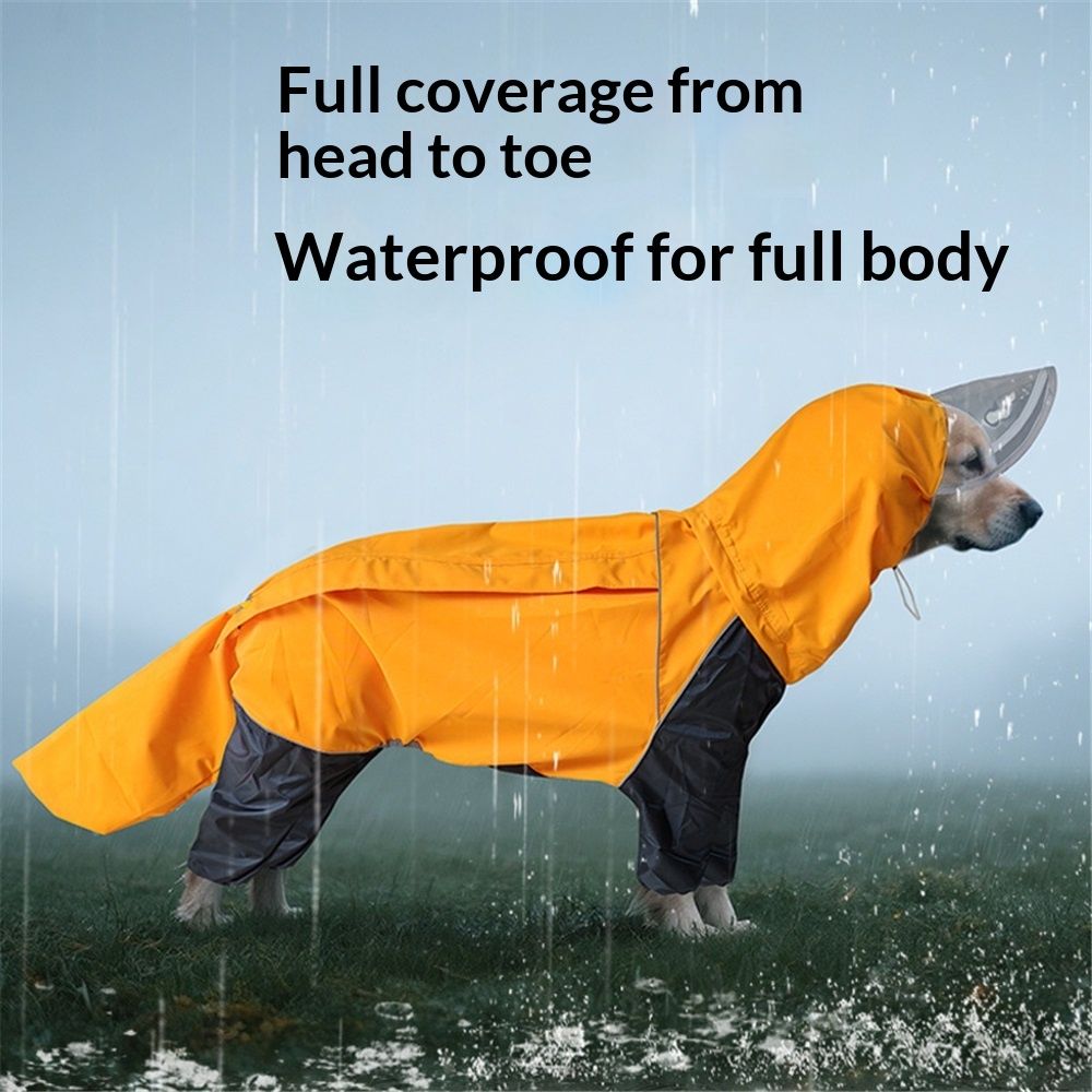 Dog Hooded Raincoat, Golden Retriever Rain Jacket Poncho Waterproof Clothes with Hood Breathable Four Legs Rain Coats for Large Huge Dogs Orange — image 2