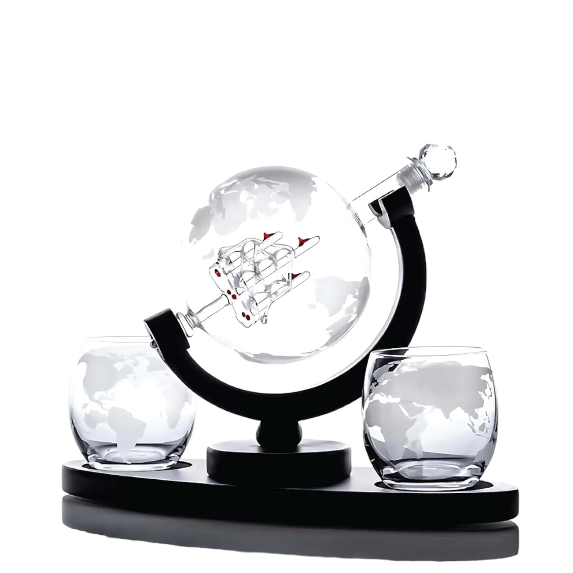 Kitchee 850ml Whiskey or Wine Globe Glass Decanter Set - 2 Glasses + Stand — image 7
