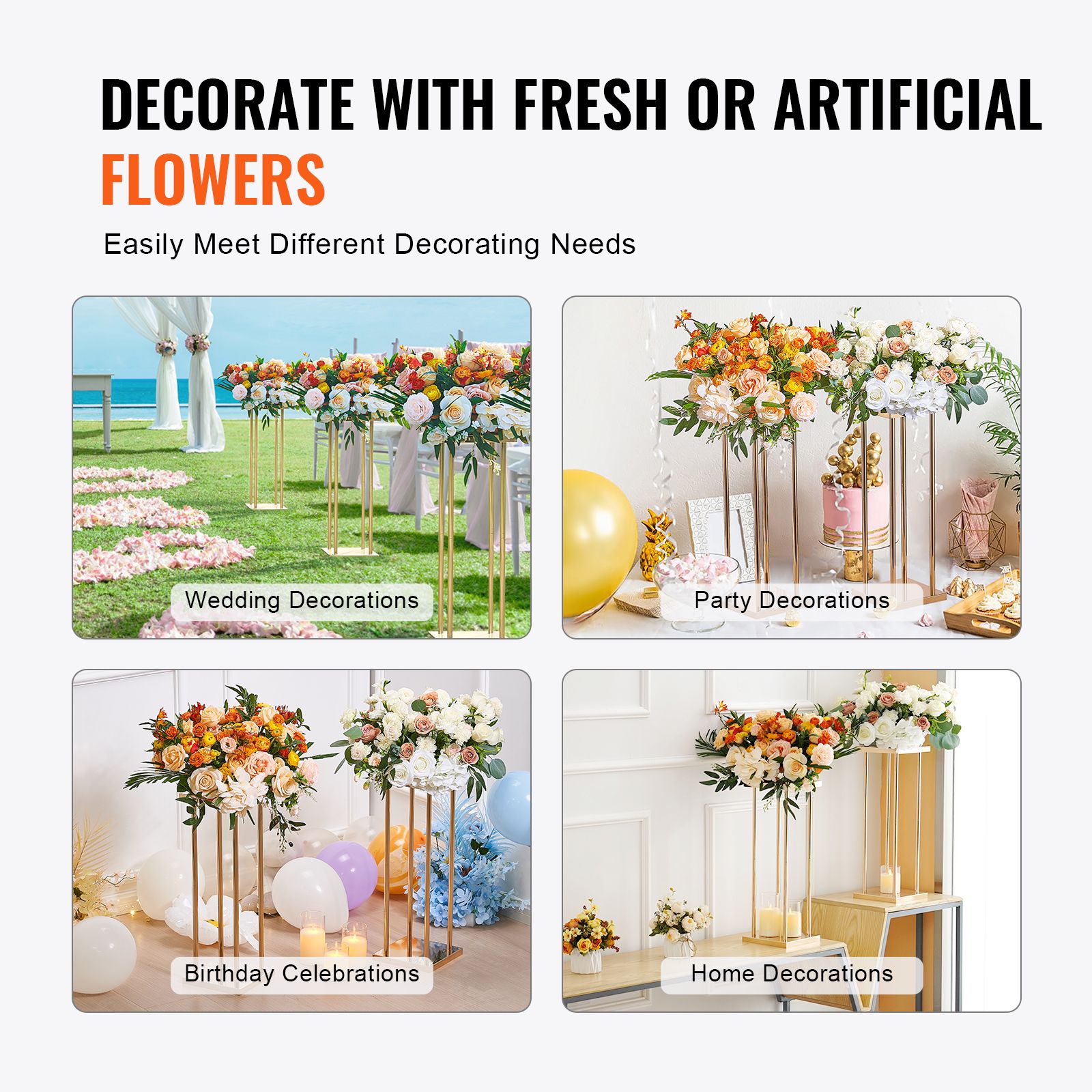 4PCS Gold Metal Column Wedding Flower Stand, 23.6inch /60cm High With Metal Laminate, Vase Geometric Centerpiece Stands, Cylindrical Floral Display Rack for — image 6