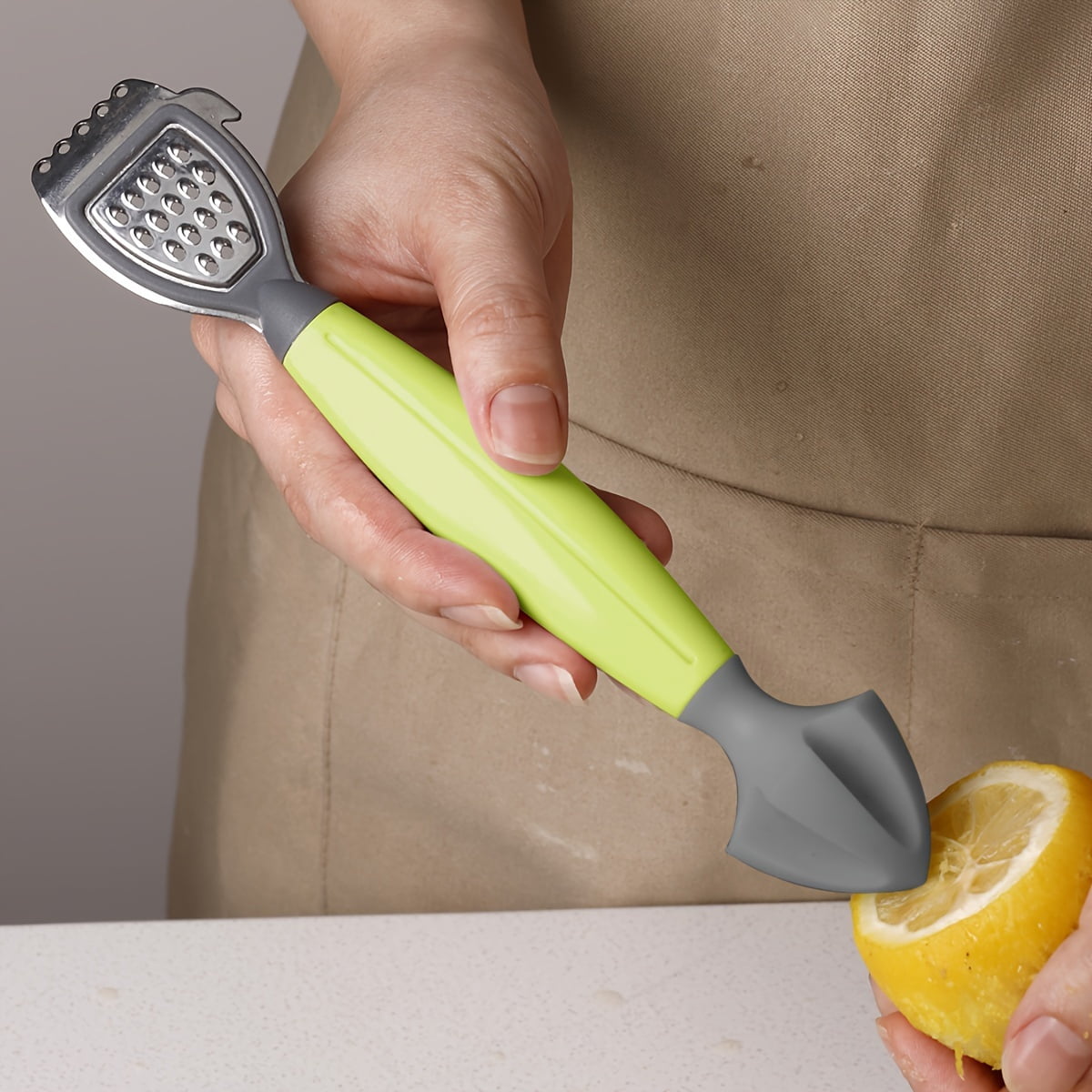Green Stainless Steel 3-in-1 Citrus Zester & Juicer – Multi-Functional Lemon Grater, Peeler & Juicing Tool with Soft Grip Handle for Oranges, Limes & — image 2