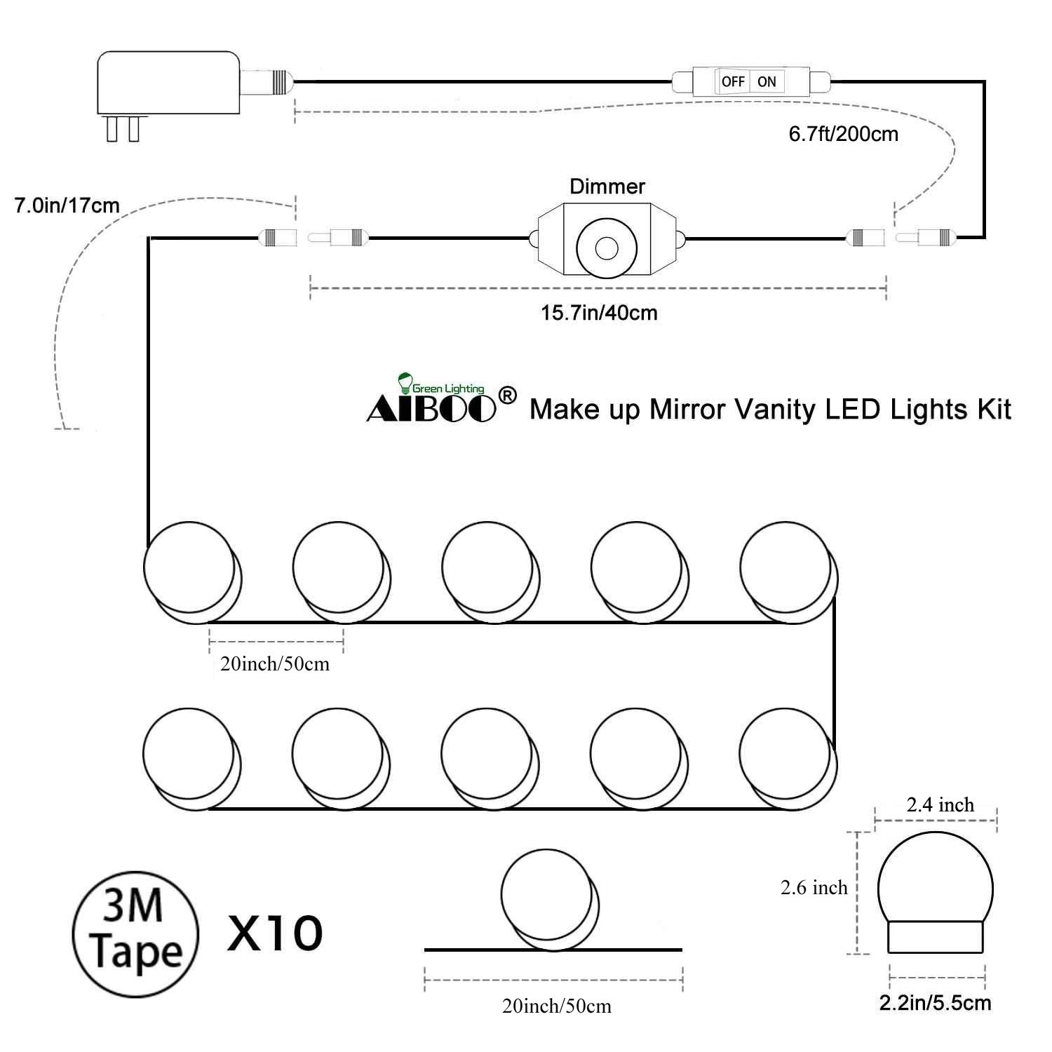 Hollywood Super Star Style Makeup Mirror Vanity LED Light Bulbs Kit for Dressing Table Dimmable & Plug in, Linkable and Flexible Strip, Mirror Not Included โ image 3