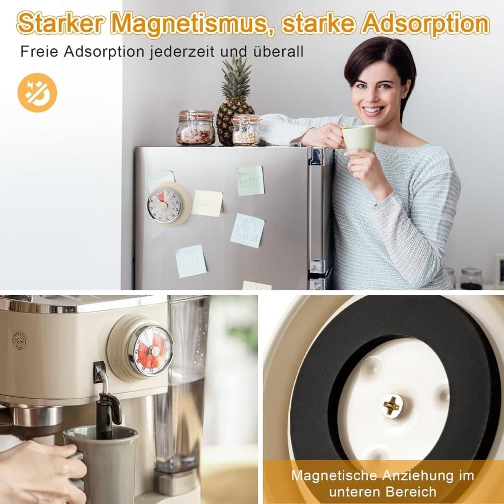 60 Minute Mechanical Kitchen Timer with Magnet, Stainless Steel Yellow, 3.6 × 7.3cm — image 6
