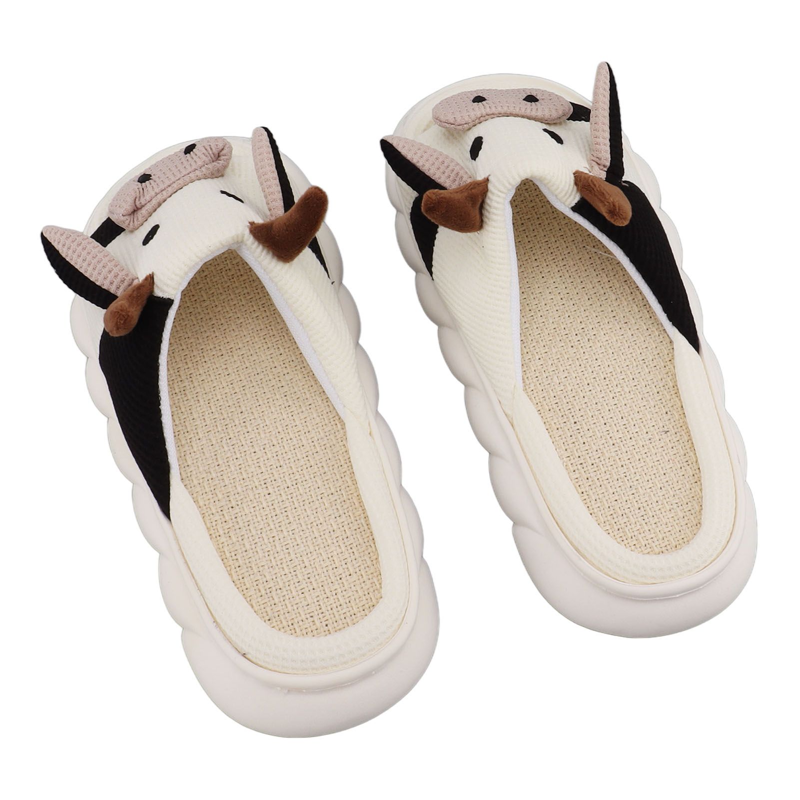 Linen Slippers Wear Resistant Comfortable Open Toe Indoor Slippers Sandals for 4 Season Cow Cartoon Pattern 42 43 Size โ image 4
