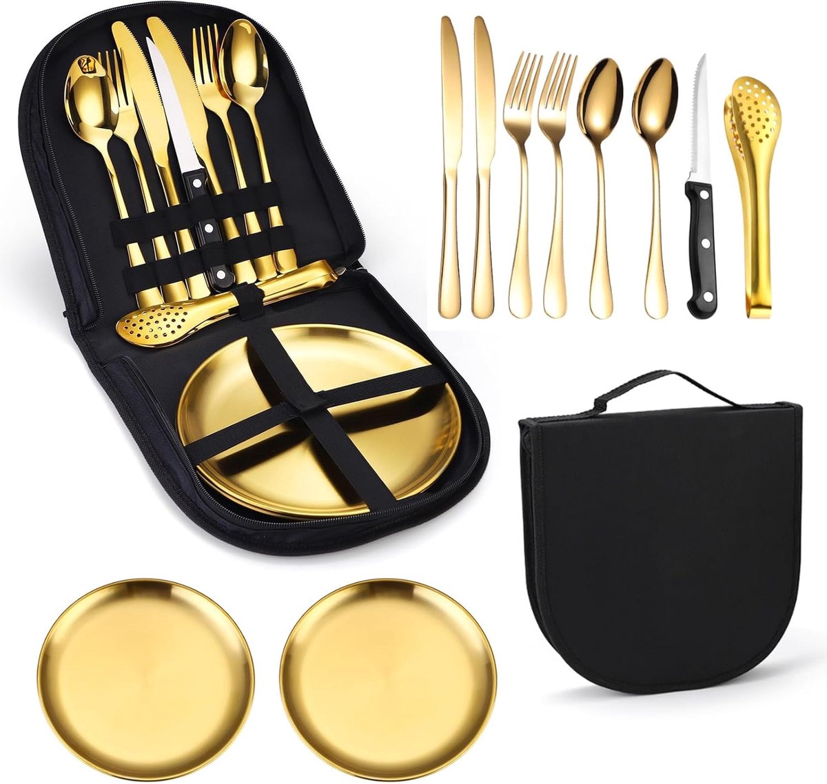 2 Person Cutlery Set (10-piece) - Camping Set for 2 People - Spoons, Knives, Forks, Steak Knives - 10 Pieces Stainless Steel Cutlery - Including