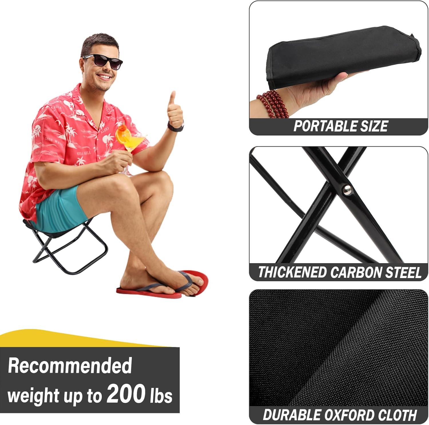 Portable Folding Camping Chair with Storage Bag for Fishing, Festivals, Beach Trips, Picnics and Lightweight Travel, Black — image 3