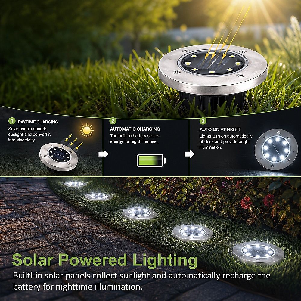 12x Solar Powered LED Buried Inground Recessed Light Garden Outdoor Deck Path — image 3