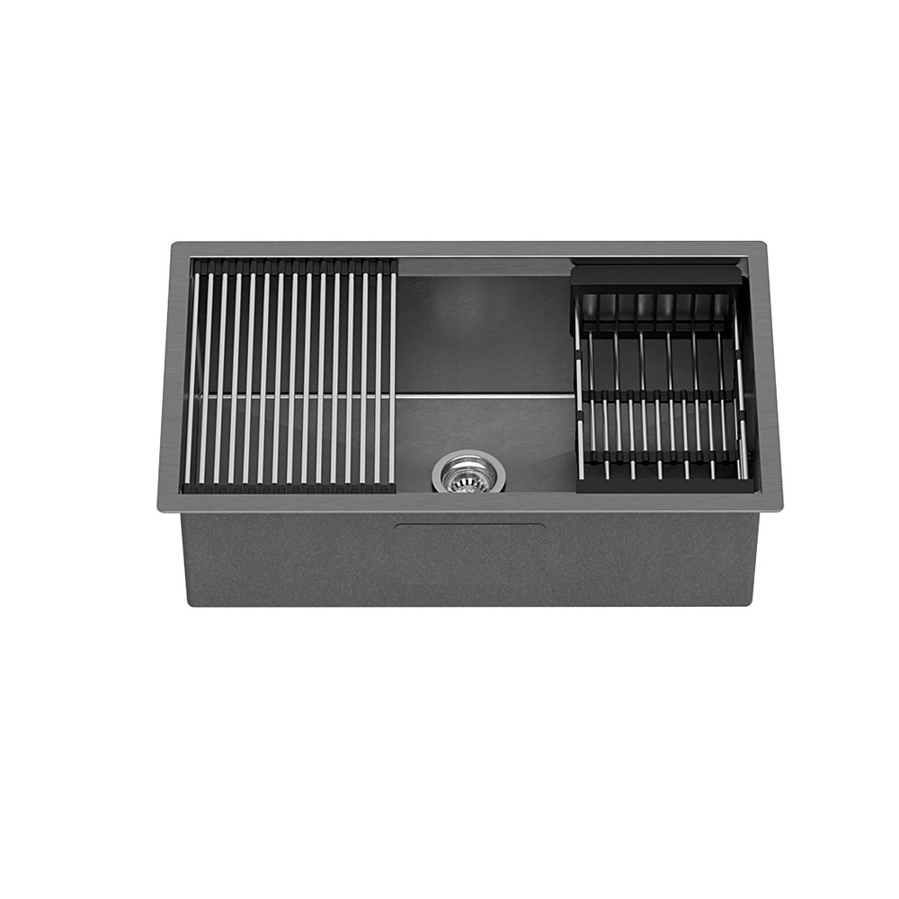 Cefito Kitchen Sink 70X45CM Stainless Steel Single Bowl Drain Rack Basket Black โ image 3