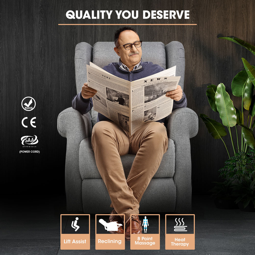 FORTIA Electric Recliner Lift Heat Chair for Elderly, Massage, Heat Therapy, Aged Care, Grey โ image 2