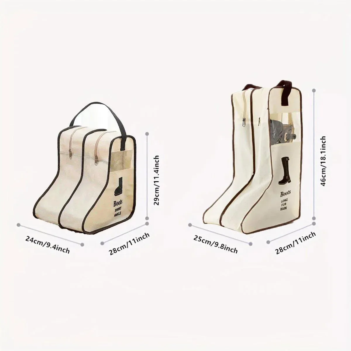 4PCS Beige Travel Shoe Bag Home Boot Storage Visual Dustproof Long Short Covers — image 3