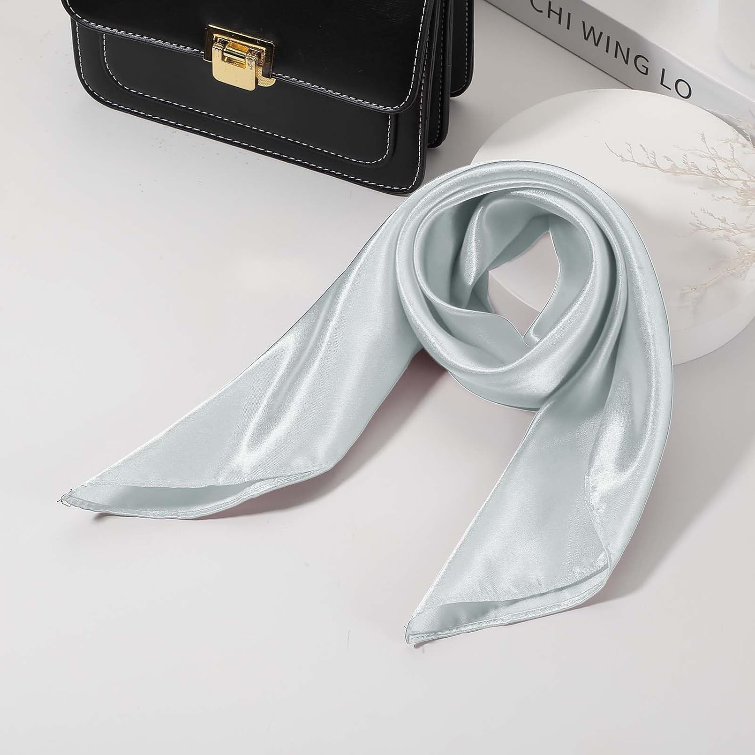 Satin Neck Square Scarf for Women Solid Color Silk Purse Scarf Lightweight Fashion Scarves Headband for Hair Handbag โ image 3