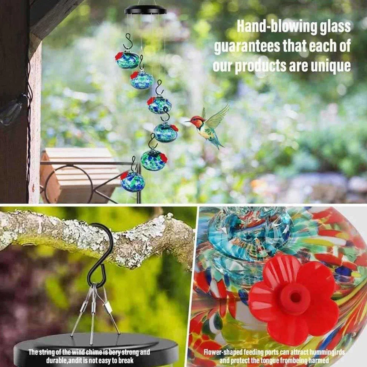 Hanging Hummingbird Feeder Outdoor Garden Nectar Dispenser Attracting Birds - Red Green โ image 6