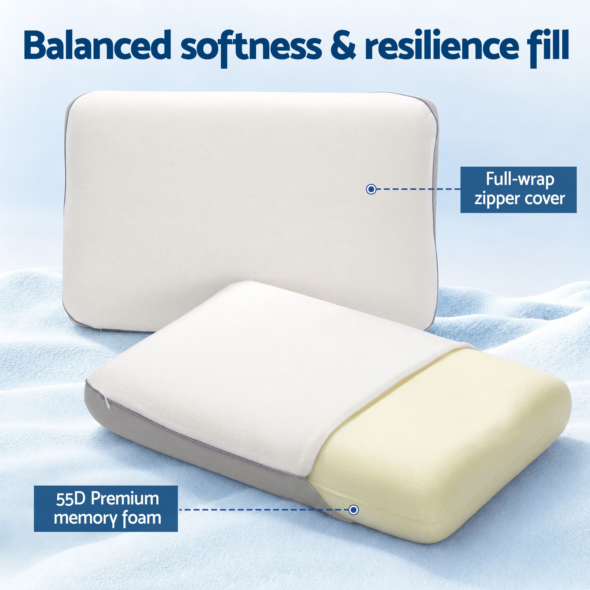 RoomSense Cooling Memory Foam Pillows Queen Size 1 Pack, Dual-Sided Bed Pillows for Hot Sleepers, 55D Solid Core Side Sleeper Pillow for Neck Support — image 6