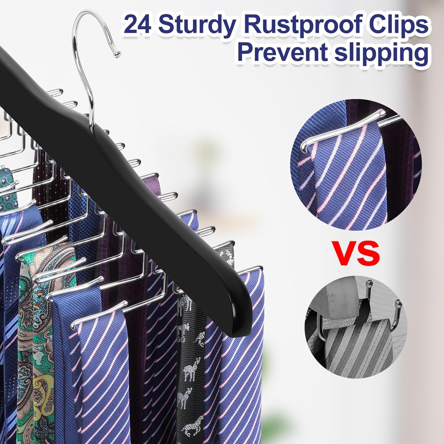 TOPIA HANGER Tie Rack Hanger for Closet, Wooden Tie Organizer for Men with 24 Folding Hooks, Space Saving Necktie Holder for Storage and Display Bra, Tank Top — image 2