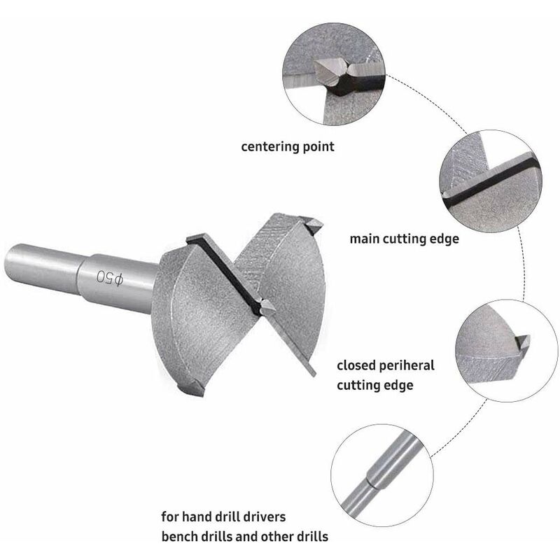 Wood Drill Bits, 50Mm Carbide Wood Cutter, Installing Wooden Spherical Doors, Drawers, Plywood, Quickly Helps You Make — image 3