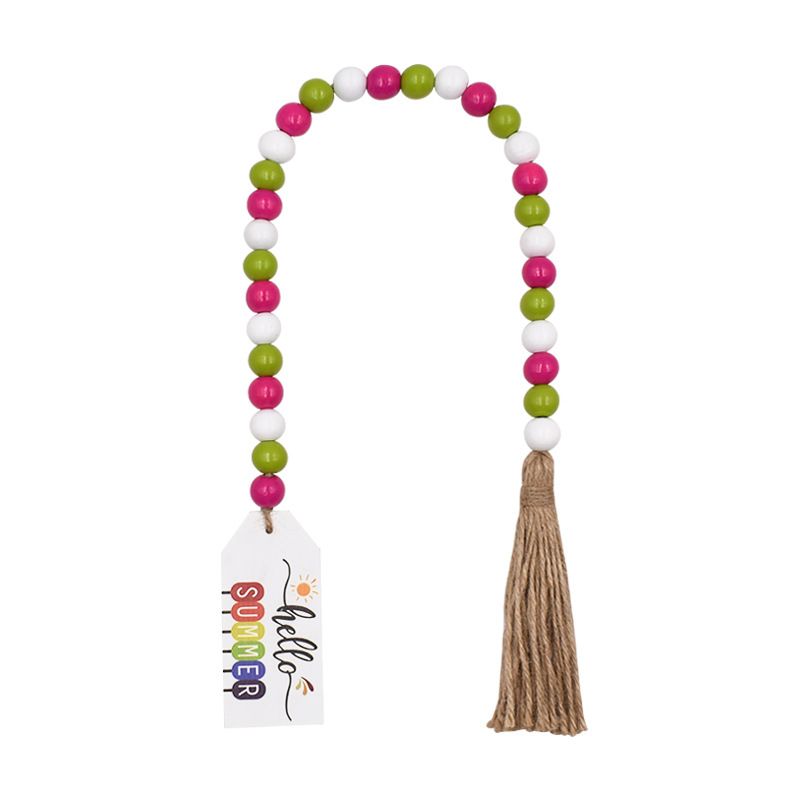 Farmhouse Tiered Tray Decor Beaded Tassel Wood Beads Summer Wall Hanging Bead String Tiered Tray Decor for Garden Home Table