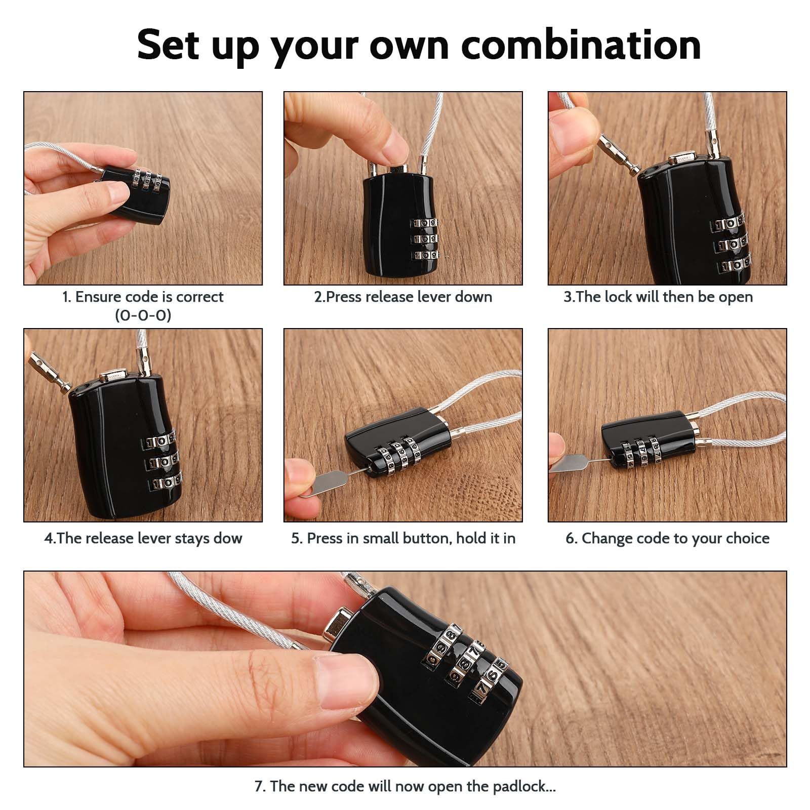2Pcs Padlock Combination 4-Digit Combination Padlock Cable Lock Extra Long Cable – Personalized Password,Cable Lock，Black — image 4