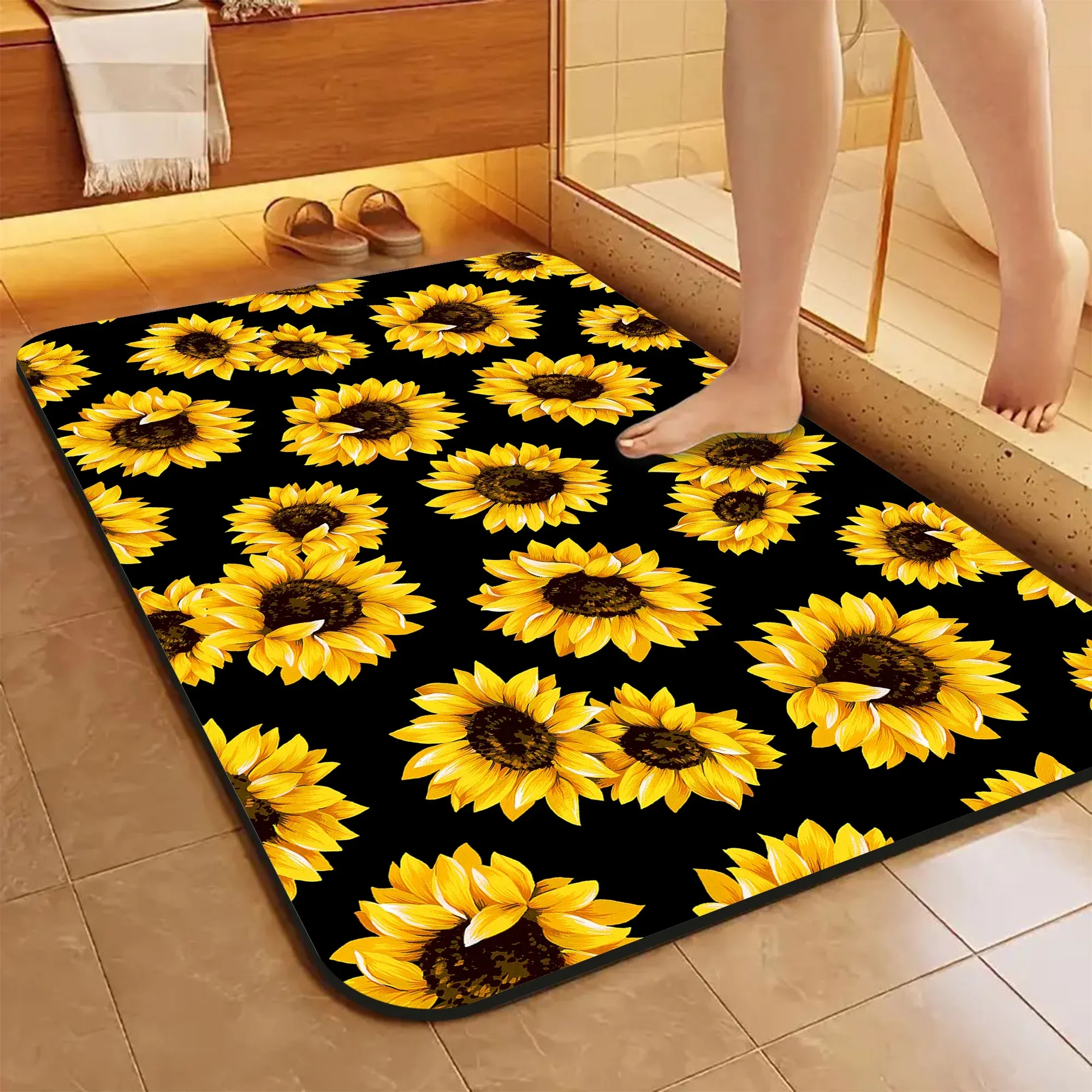1 Piece Bathroom Rug, Non-Slip Quick Dry Bath Mat with Sunflower Pattern for Tub, Shower, Floor and Indoor Outdoor Use — image 3