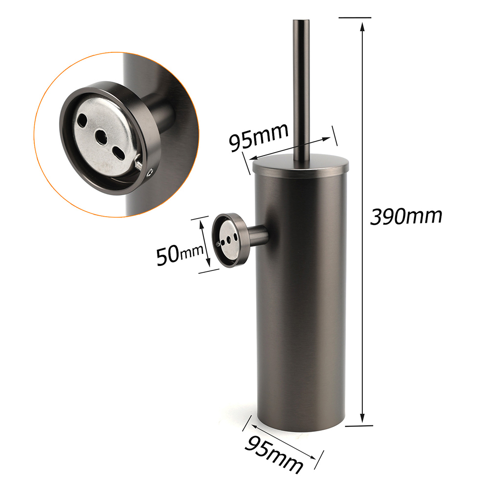 Bathroom Accessory Gun Metal Round Toilet Brush & Stainless Steel Holder Cup Kit — image 2