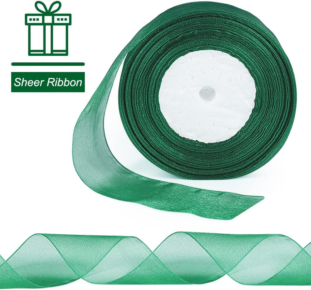 Green Sheer Ribbon, 50 Yards 1-1/2 inch Wide Shimmer Sheer Organza Ribbon for Bow Making, Gift Wrapping, Box Packaging, Crafting, Christmas Decoration and More — image 3